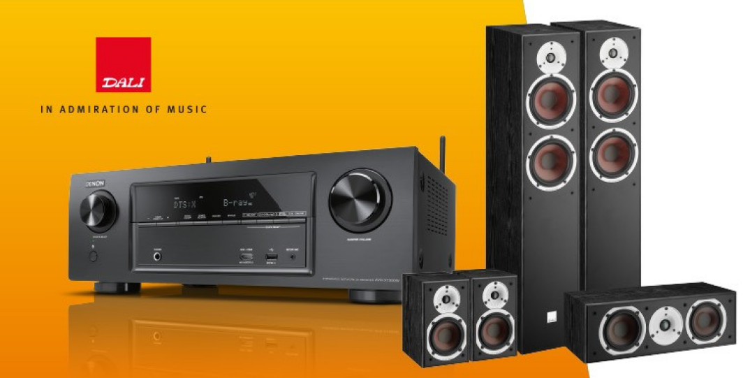 Amplituner Denon w prezencie z zestawem kolumn Dali