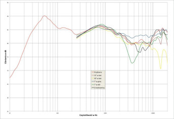 Rys. 1.Audio Physic TEMPO PLUS - charakterystyka przetwarzania w całym pasmie akustycznym, na różnych osiach.