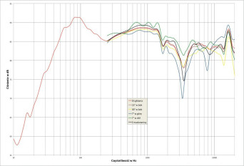 Rys. 2. Audio Physic AVANTERA III - charakterystyka przetwarzania w całym pasmie akustycznym, na różnych osiach.