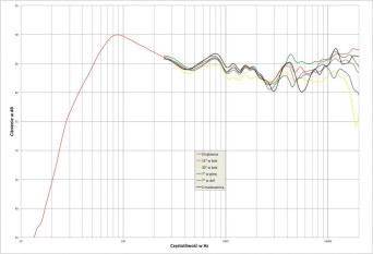 Rys. 2. Dali OPTICON 5 - Charakterystyka przetwarzania w całym pasmie akustycznym, na różnych osiach.